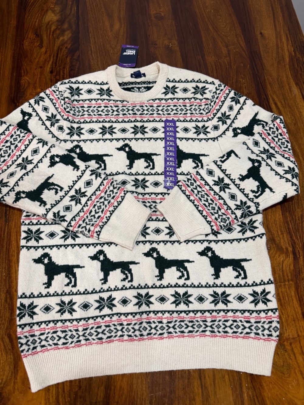 NWT Lands' End Dachshund Fair Isle Christmas Sweater XXL Holiday Cozy